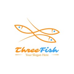 Line art Three Fish Logo. Luxury, ELegant, Modern. Template, Mock up for business symbol