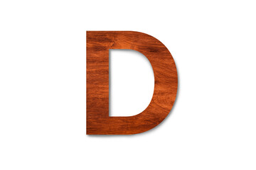 Modern wooden alphabet letter D isolated on white background with clipping path for design