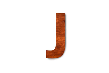 Modern wooden alphabet letter J isolated on white background with clipping path for design