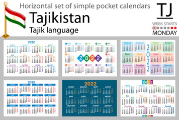 Tajik horizontal pocket calendar for 2022