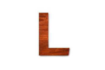 Modern wooden alphabet letter L isolated on white background with clipping path for design