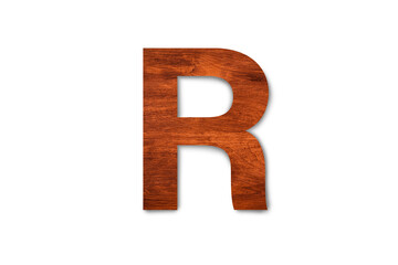 Modern wooden alphabet letter R isolated on white background with clipping path for design