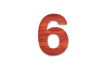 Beautiful Sign number six material wood isolated on white background with clipping path for design