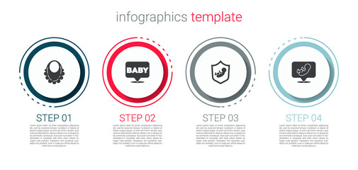 Fototapeta premium Set Baby bib, , on shield and . Business infographic template. Vector