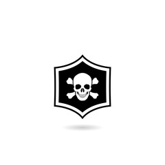 Pirate skull and bones icon with shadow