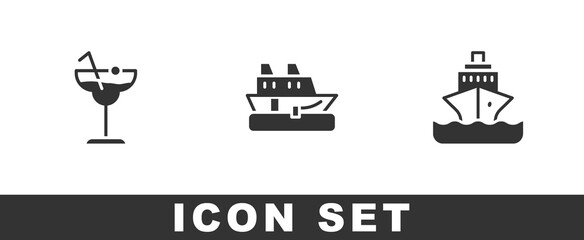 Set Cocktail, Cruise ship and icon. Vector