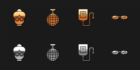 Set Grandmother, Disco ball, IV bag and Eyeglasses icon. Vector