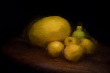 Digital painting of real and artificial yellow fruit
