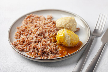 Meatballs with buckwheat porridge . Baby or diet nutrition.