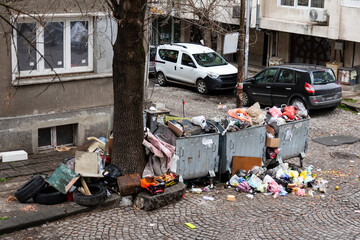 garbage on the street in the city. Environmental pollution concept