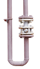 metal pipe with valve on white