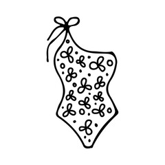 Illustration of a fashionable female swimwear. Floral bikini. Summer swimwear. Sea and rest. Vector illustration hand drawn in outline style doodle.