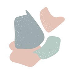 Abstract shapes with dots on a white background. Simple abstract poster with shapeless spots, wall banner for interior design decoration. Vector illustration.