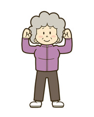 ストレッチする元気なシニア女性のイラスト