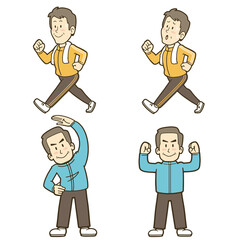 運動する元気な中年男性のイラストセット