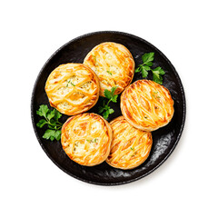 Spinach and ricotta stuffed puff pastry mini pies. isolated on white background