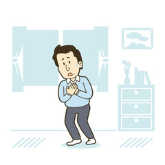 室内で苦しそうに胸を押さえる中年男性のイラスト