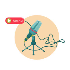 Media tool, mic and speech bubble doodle icon. Sound recording device, media equipment vector illustration. Microphone Podcast, broadcasting facilities color drawing isolated on white background. 