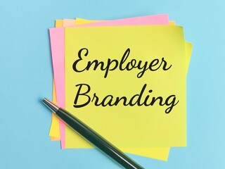 Business concept. Phrase EMPLOYER BRANDING written on sticky note with a pen.