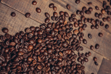 sprinkled grains on a wooden background aromatic drink cooking products