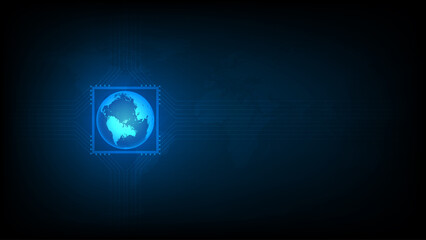 circles digital hi-tech technology design with global map background.