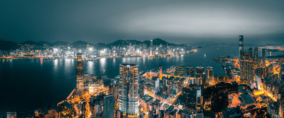 Hong Kong sunrise panoramic view from Kowloon