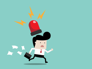 businessman running hurry up with siren light on head cartoon