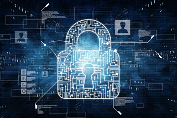 2d illustration Safety concept: Closed Padlock on digital background
