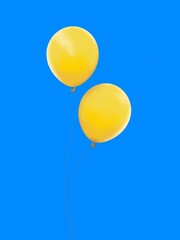 Hand drawn illustrations of yellow and blue balloons on blue sky background. Design for wallpaper, posters, print, cover, banner, logo and web design.