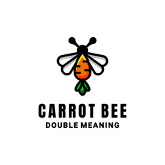 Double meaning logo which forms carrot and Bee. Abstract emblem, design concept, logo, logotype element