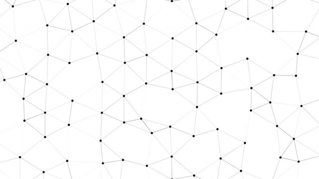 Abstract geometric background. Connected objects.Black and white screen saver. Black lines and dots. Triangular polygons. Looped video footage. 4k. HD