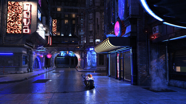 Shining urban night view sci-fi 3d render