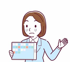 タブレットで説明する人