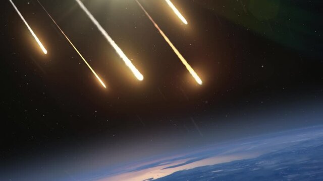 Asteroids Meteors Burning in Earth Atmosphere 
,Realistic vision Meteors burning on fire while entering earth blue atmosphere
