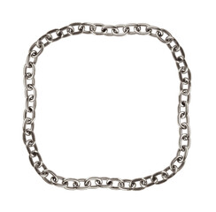 Gray metal large chain in square frame isolated on white