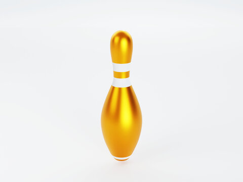 3d rendering-Gold Bowling Pins on white background.