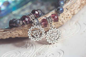 Fifth chakra symbol pendant bead bracelet