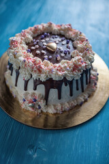 Sponge chocolate cake close-up ispechonny home.