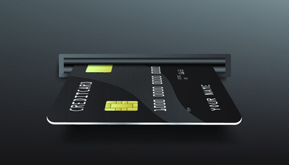 Insert the ATM card in the card insert slot,A credit card is inserted into the card insert slot for withdrawing money from the bank's ATM,3d vector for finance concept design