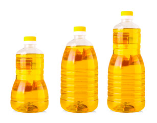Bottles of sunflower oil isolated on white background.
