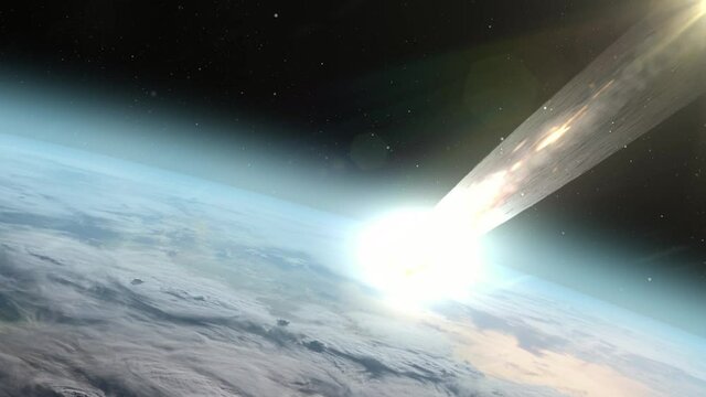 
Asteroid Meteor Burning in Earth Atmosphere 
,Realistic vision Meteor burning on fire while entering earth blue atmosphere
