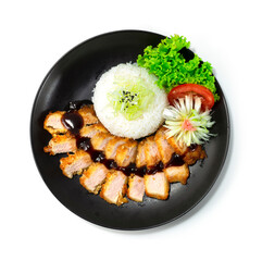 Pork Katsu deep fried served Rice recipe with kutsu sauce Japanese food