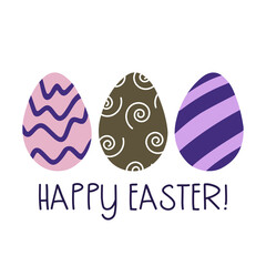 Happy easter card with egg and text. Easter illustration. Colored eggs with ornament. Flat style and soft colors.