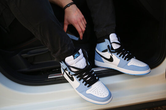  Nike Jordan 1 retro high white university blue black new sneakers in a park - Jalisco, Mexico, March - 2021
