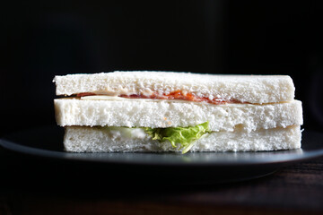 Sandwiches for brakfast. Sandwich close up picture.