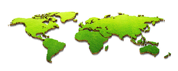 3d map of World isolated on white background. 3d illustration.