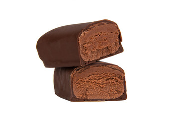 Chocolate glazed curd bar isolated on the white background