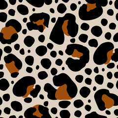 Animal print skin seamless pattern. Leopard spotted fur imitation in cartoon style