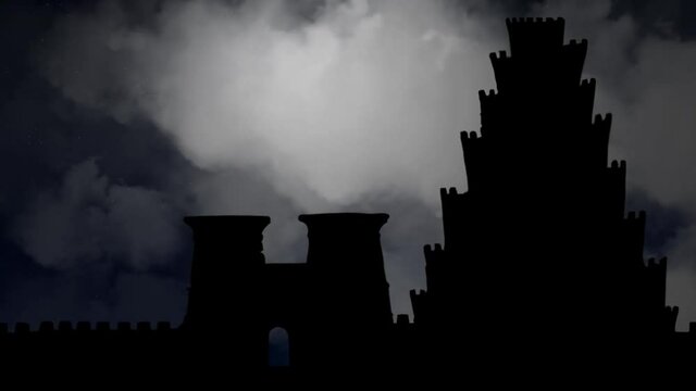 Babylon: The Tower of Babel by Night with Crescent Moon and Clouds