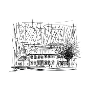 Digital sketch of the Indonesian National Archives Building. This building is the former residence of the Governor-General of the VOC Reiner de Klerk in the 18th century.